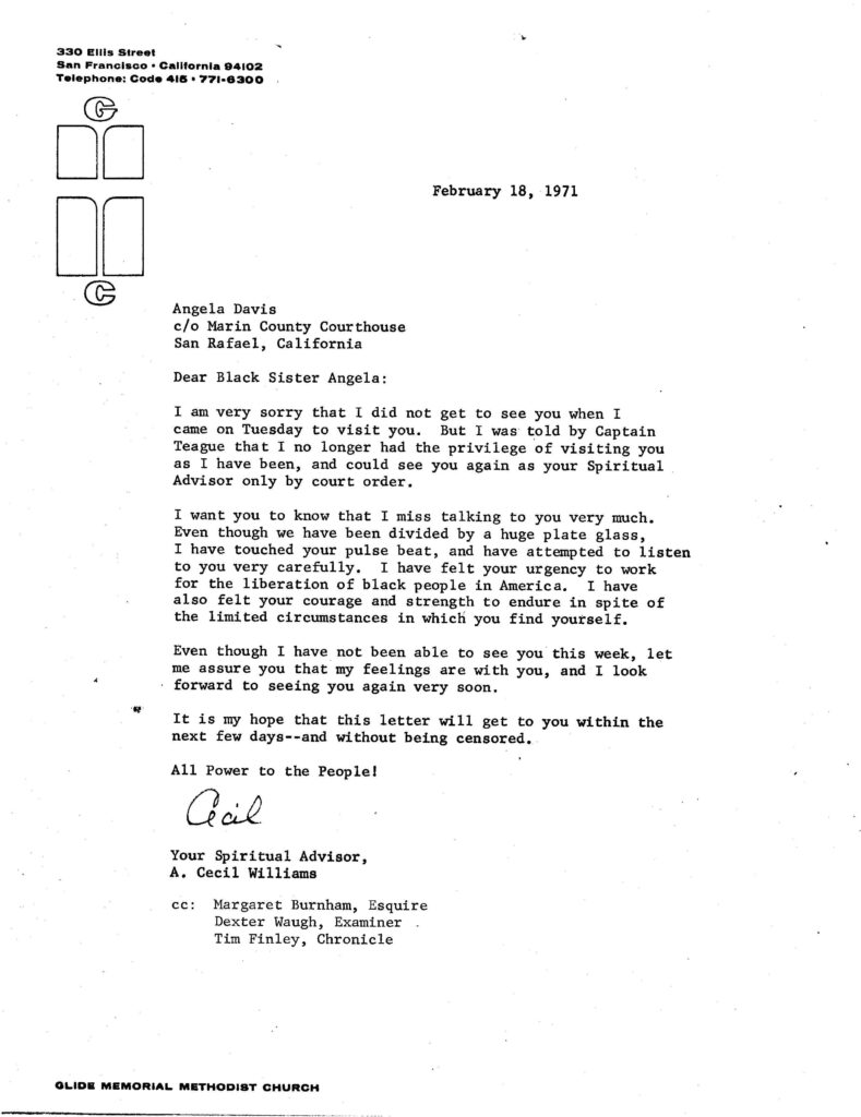 Letter from Cecil to Angela Davis