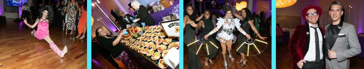 Collage of images from last year's fun Summer Gala including fun dancing and inspiring awardees