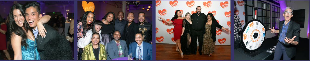 Collage of images from last year's fun Summer Gala including a drag performance, delicious bites, photo ops, dancing and more